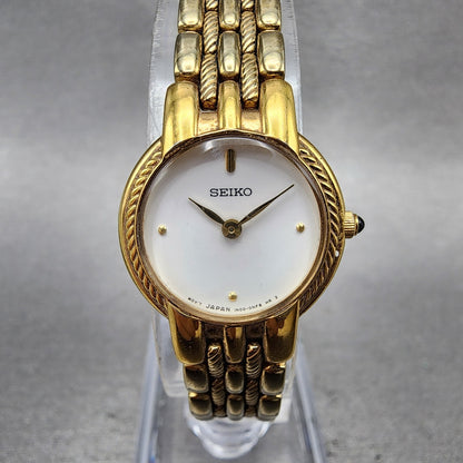 Seiko Watch Women 20mm White Dial Gold Tone Round 1N000JJ0 New Battery0