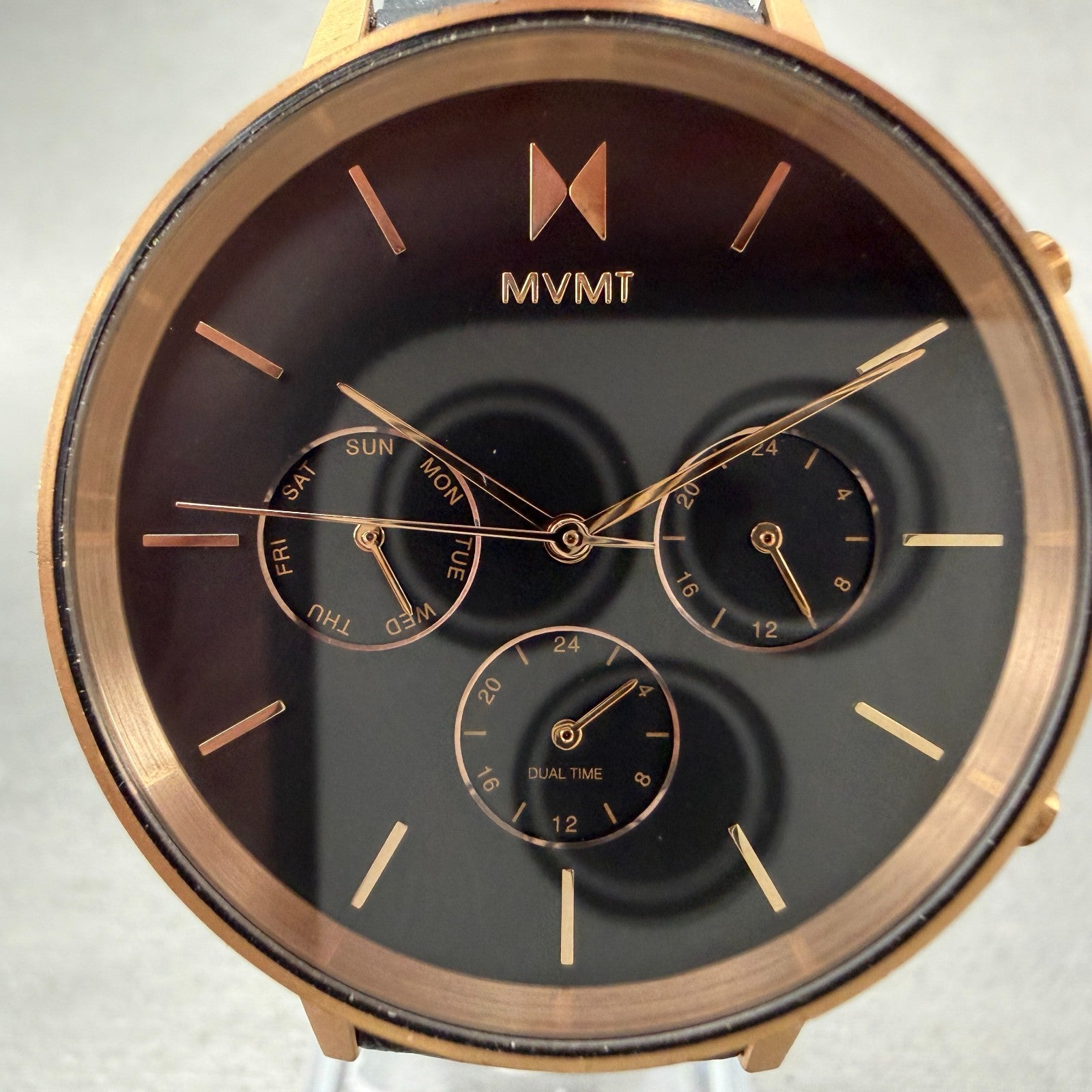 MVMT Nova Crux Watch Women 38mm Black Dial Rose Gold Tone Day New Battery1