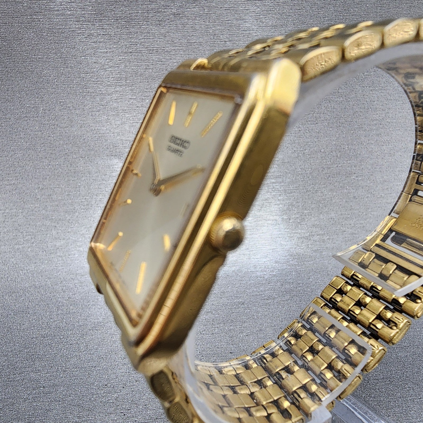 Seiko Tank Watch Men 27mm Champagne Dial Gold Tone Date 7n295b29 New Battery2