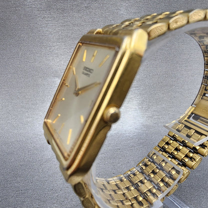 Seiko Tank Watch Men 27mm Champagne Dial Gold Tone Date 7n295b29 New Battery2