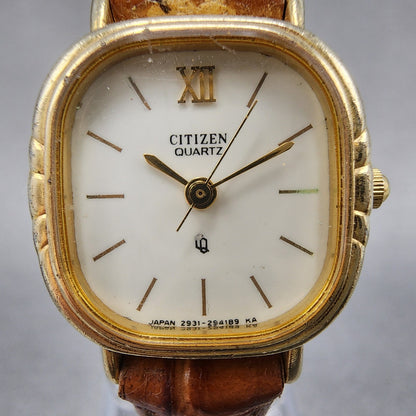 Citizen CQ Watch Women 20mm White Dial Gold Tone 2931-292740 New Battery