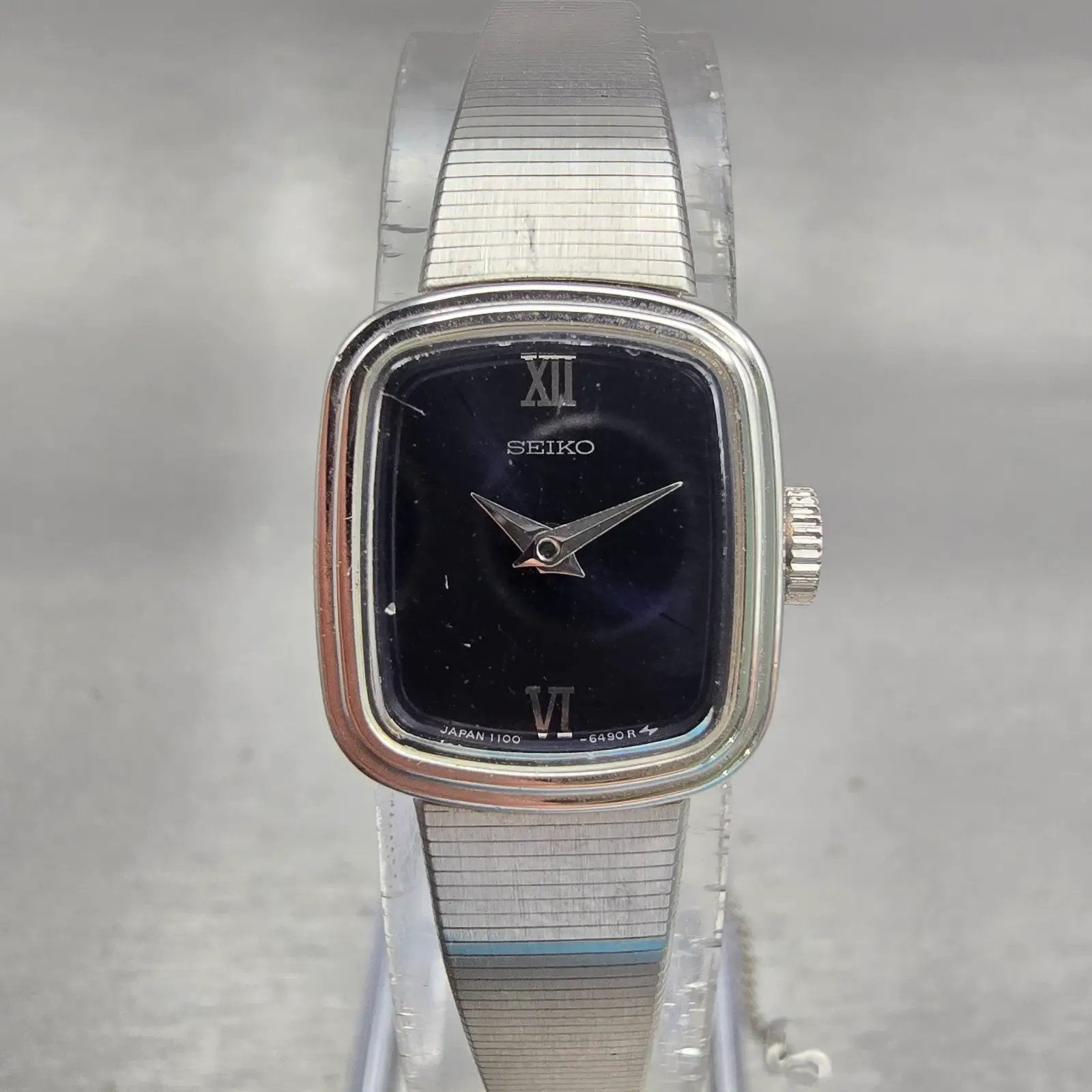Seiko Watch Women 17mm Blue Dial Silver Tone Rectangle 1100-5729 Manual Works0