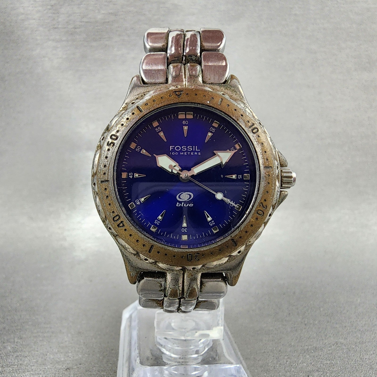 Fossil Blue Dive Watch Men 35mm Blue Dial Silver Tone AM3175 New Battery5