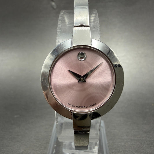 Movado Bela Watch Women 24m Pink Dial Steel Round 84-A1-1830 New Battery ABCD0