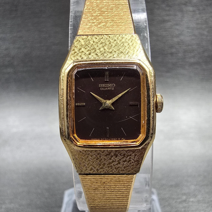 Seiko Watch Women 17mm Brown Dial Gold Tone Rectangle 2C20-5789 New Battery JP540