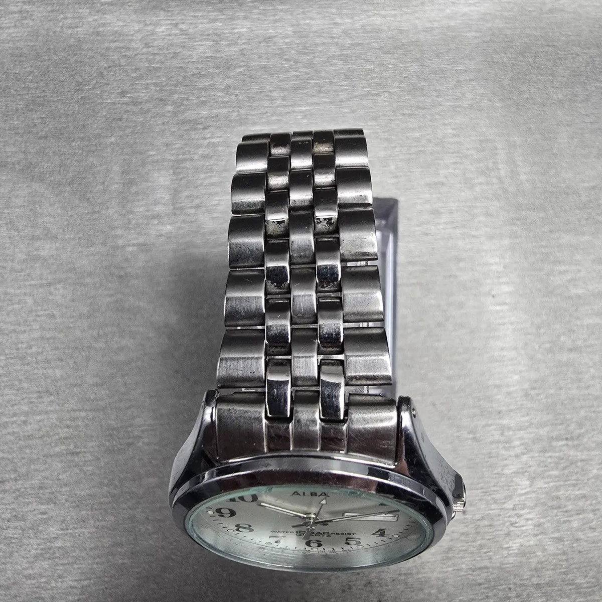 Seiko Alba Watch Men 34mm Silver Dial Silver Daydate Round V733-7A70 New Batt JP4