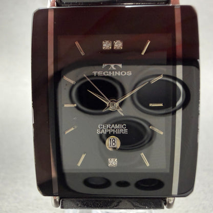 Technos Tank Watch Men 28mm Black Dial Ceramic Steel Date Rectangle New Battery1