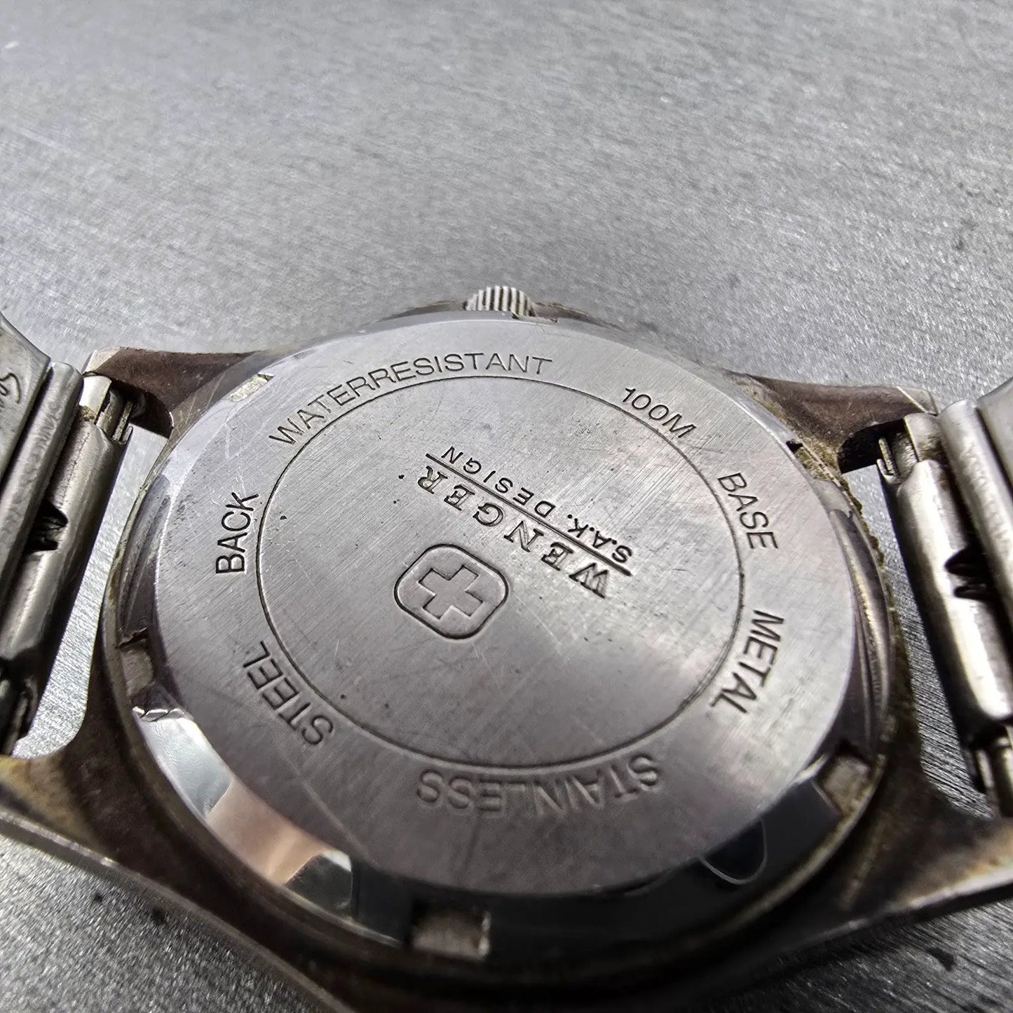 Wenger SAK Watch Men 36mm White Dial Silver Tone Date Round Vintage PARTS VTG LP10