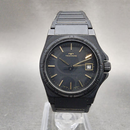 Technos Watch Women 26mm Black Dial Black Tone Date Round 1043 New Battery0
