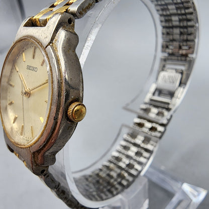 VTG Seiko Watch Women 24mm Champagne Dial Two Tone Round V701-2B90 New Battery