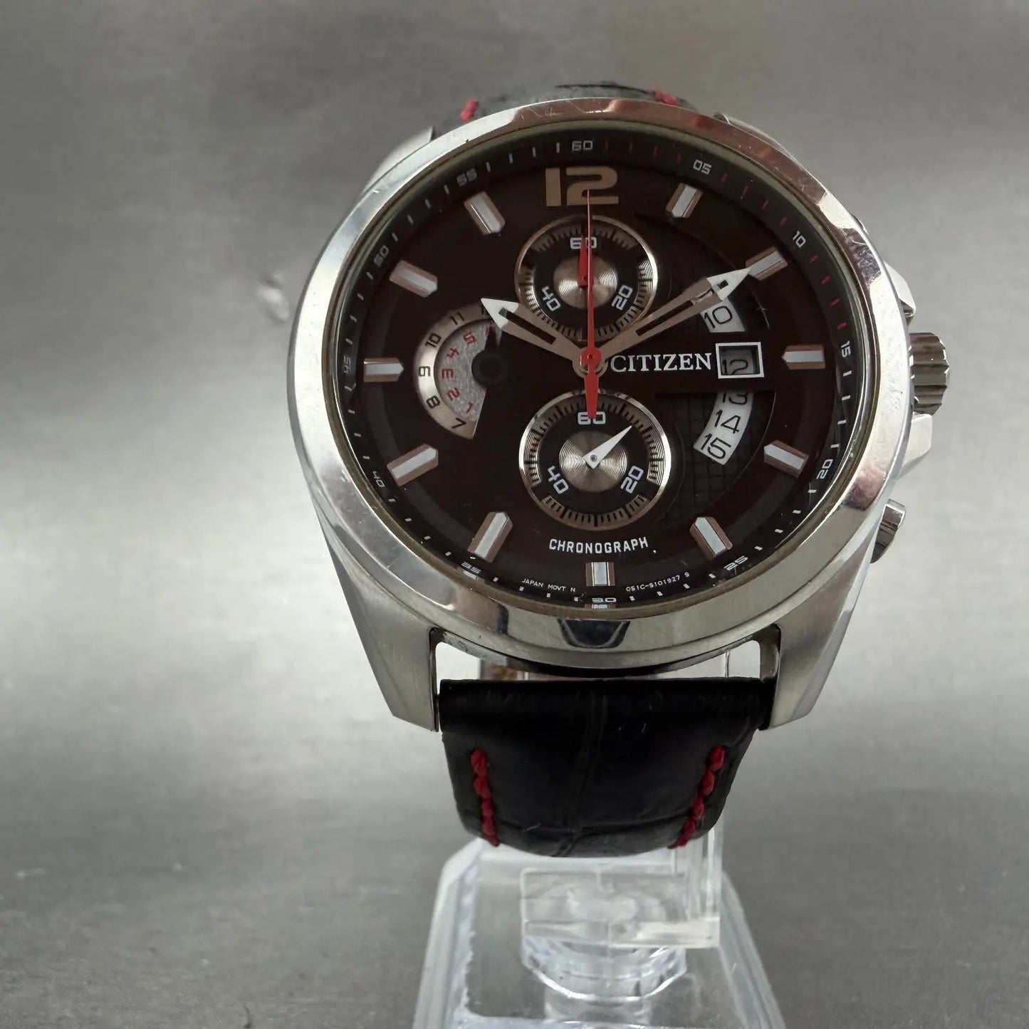 Citizen Chronograph Watch Men 43mm Black Dial Silver Tone Date Round New battery5