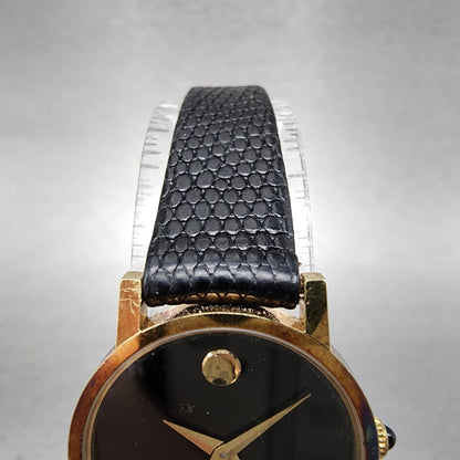Movado Museum Watch Women 22mm Black Dial 14K Solid Gold Round New Battery
