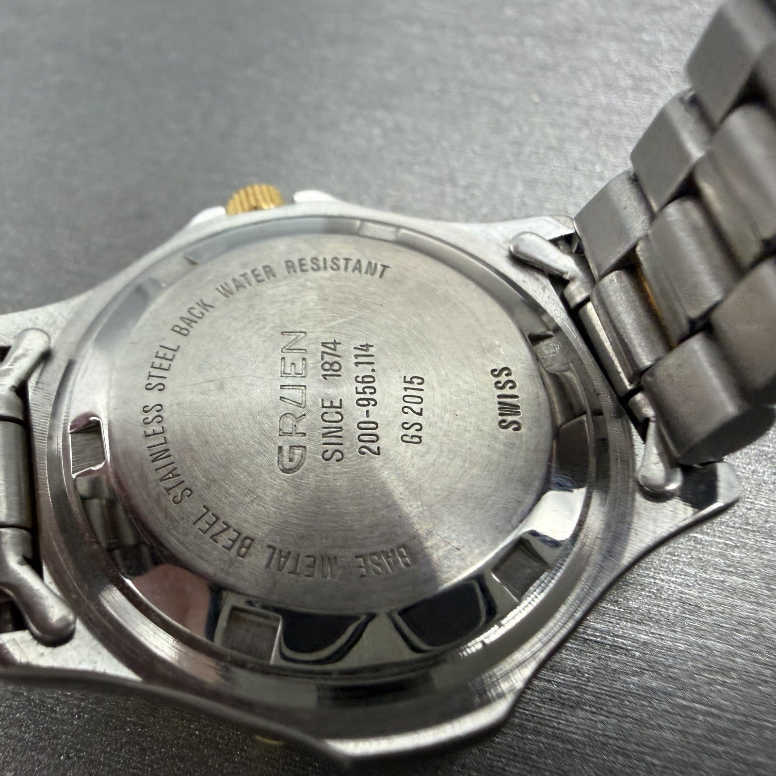 Gruen Dive Watch Women 28mm Gray Dial Two Tone Date Round 200-956.114 New Batt9