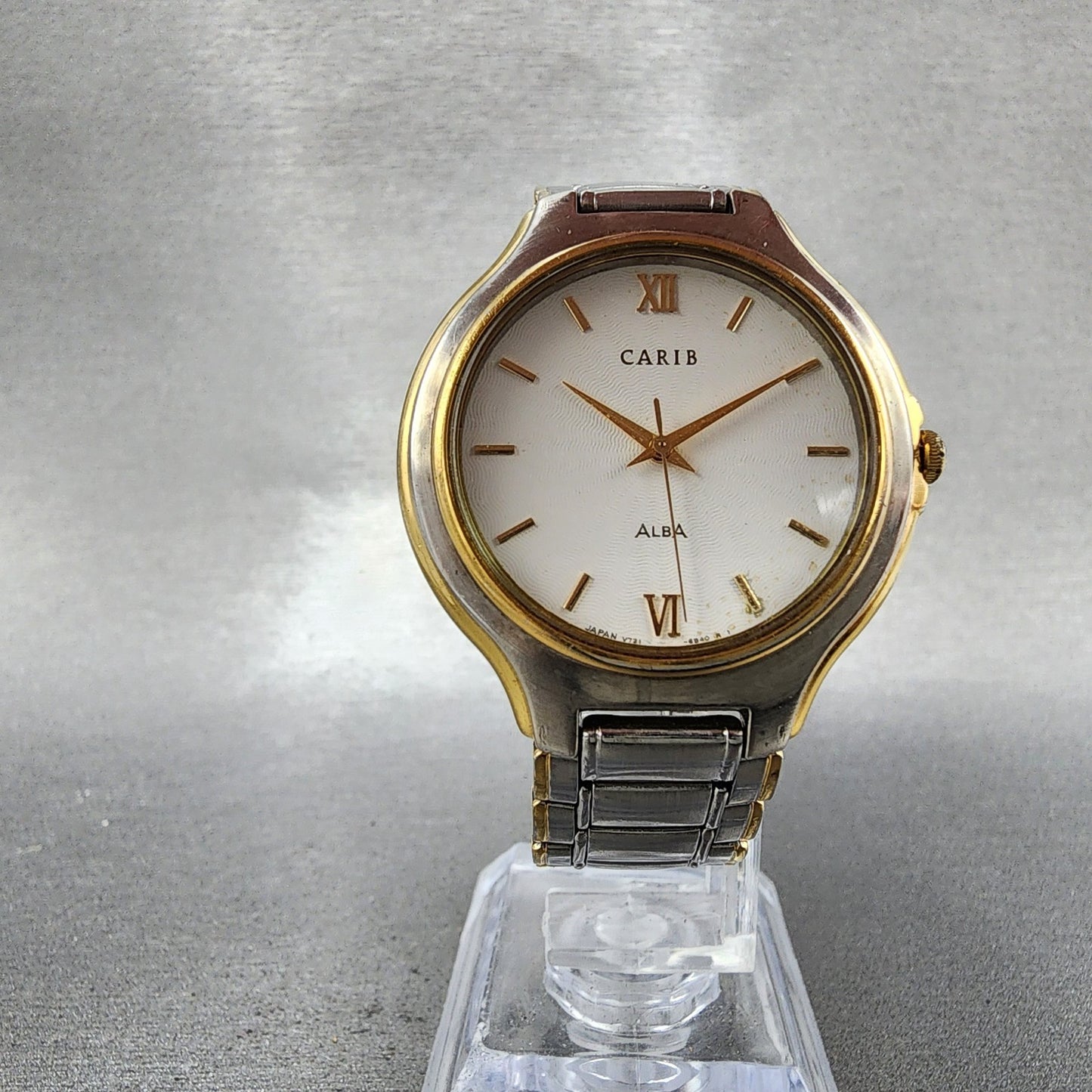 Seiko Alba Carib Watch Men 34mm White Dial Two Tone Round V7216a60 New Battery5
