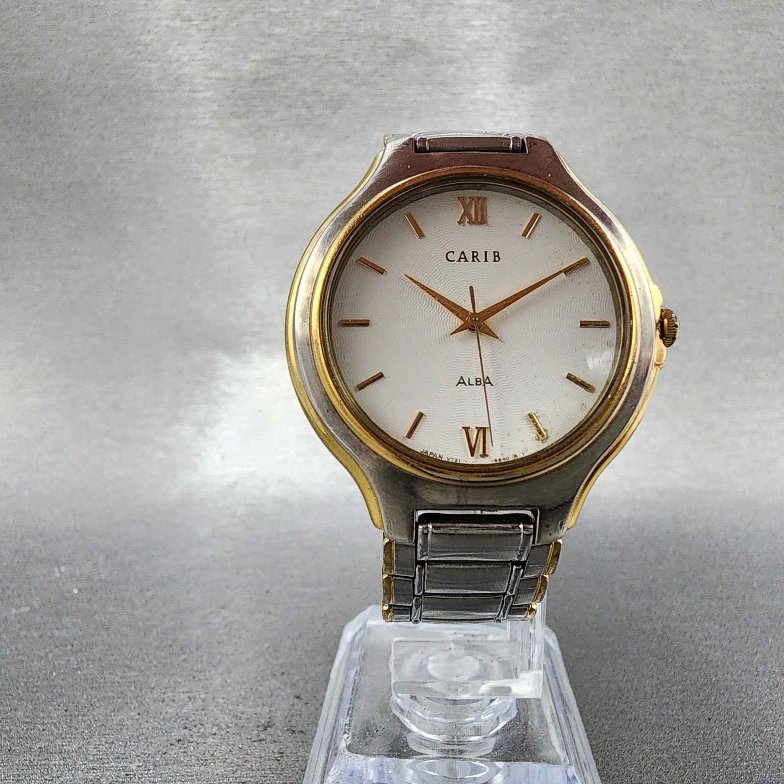 Seiko Alba Carib Watch Men 34mm White Dial Two Tone Round V7216a60 New Battery5