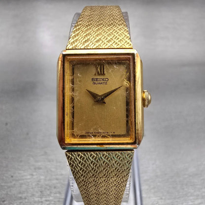 Seiko Watch Women 17mm Gold Dial Gold Tone Rectangle 5420-5390 New Battery VTG0