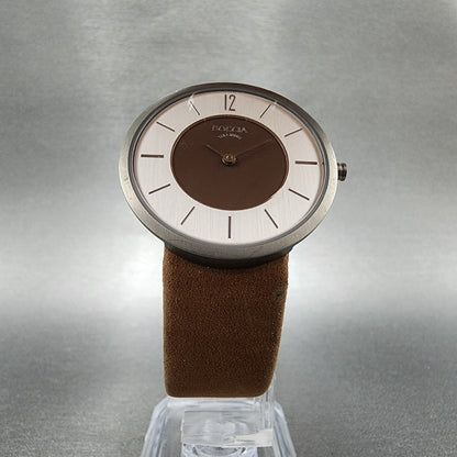 Boccia Watch Women 34mm Brown Dial Titanium Case Round Leather Band New Battery5