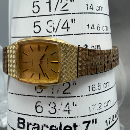Seiko Tank Watch Women 17mm Champagne Dial Gold Tone Manual 11-4210 Runs Vintage10