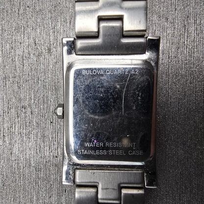 Bulova Watch Women 18mm Black Dial Silver Tone Rectangle 96L37 New Battery10