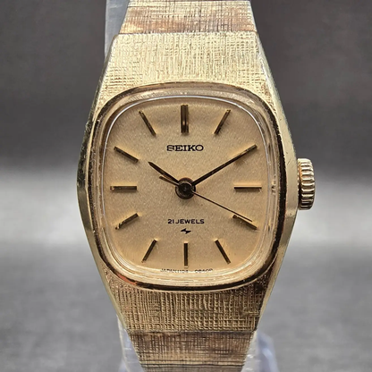 Seiko Watch Women 19mm Gold Dial Gold Tone Oval 1104-3370 Manual Wind Works0