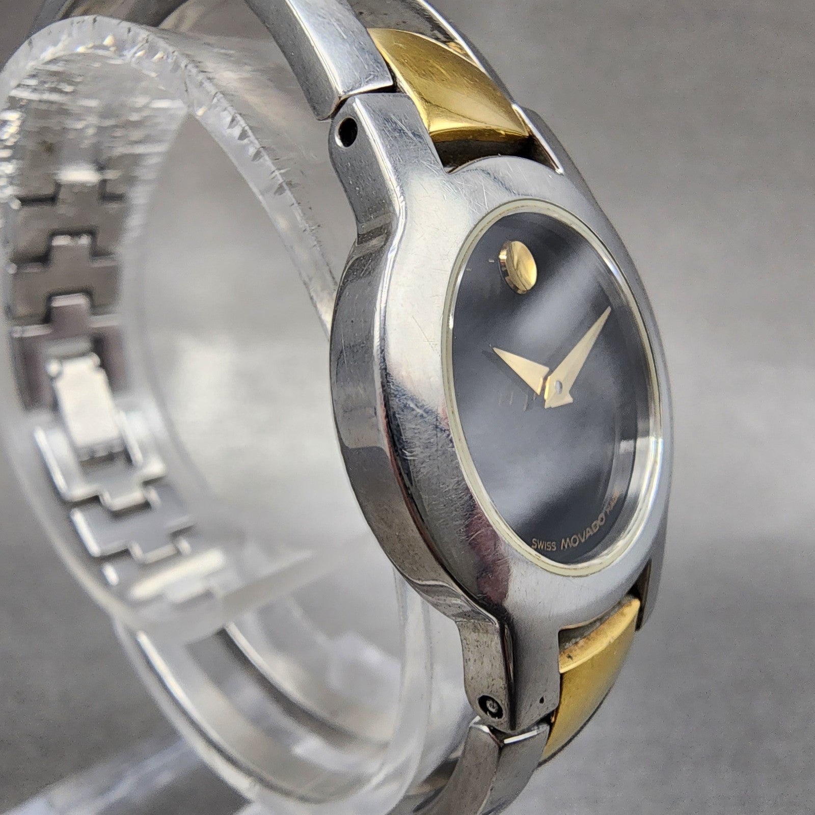 Movado Amorosa Watch Women 24mm Black Dial Two Tone Round 81 E4 1842 New Battery3