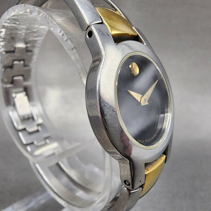 Movado Amorosa Watch Women 24mm Black Dial Two Tone Round 81 E4 1842 New Battery3
