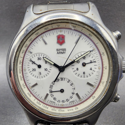 Victorinox Swiss Army Classic Chronograph Watch Men 40mm White Dial Steel READ!!