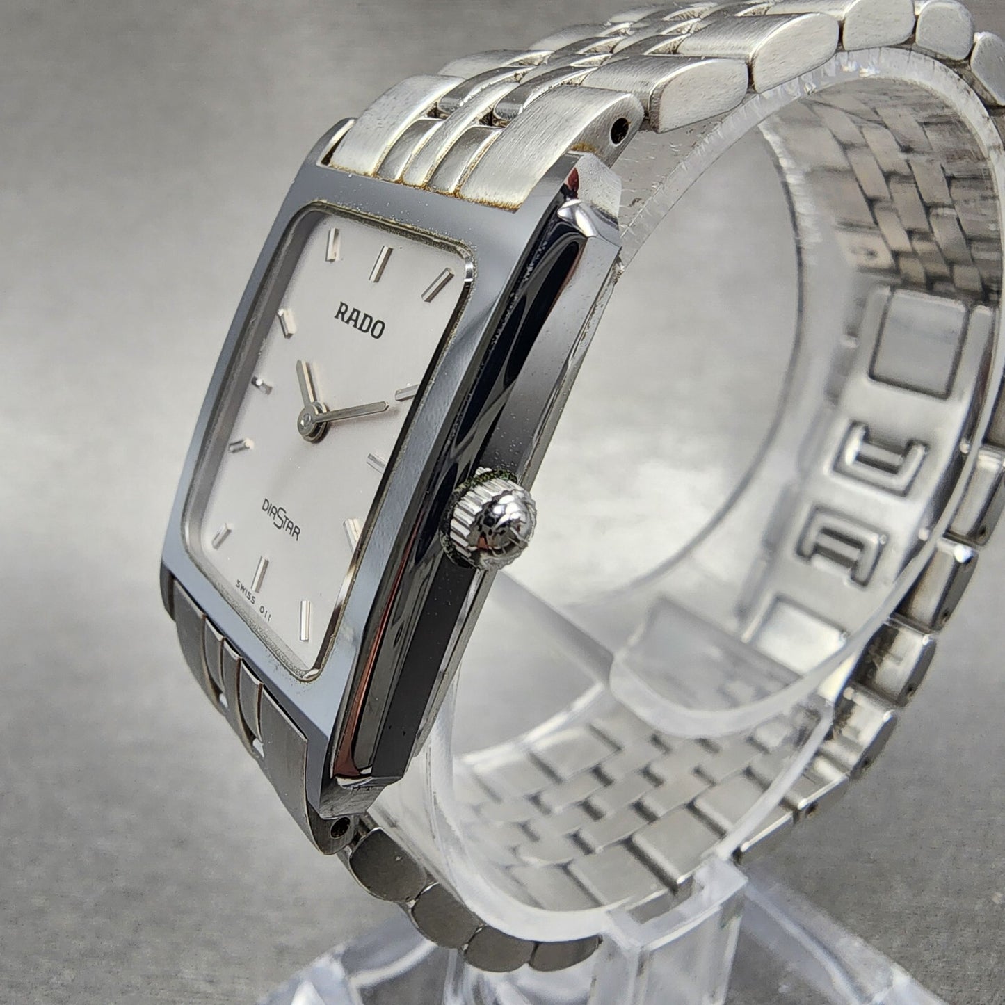 Rado Diastar Tank Watch Women 20mm Gray Dial Gray Tone Rectangle New Battery2