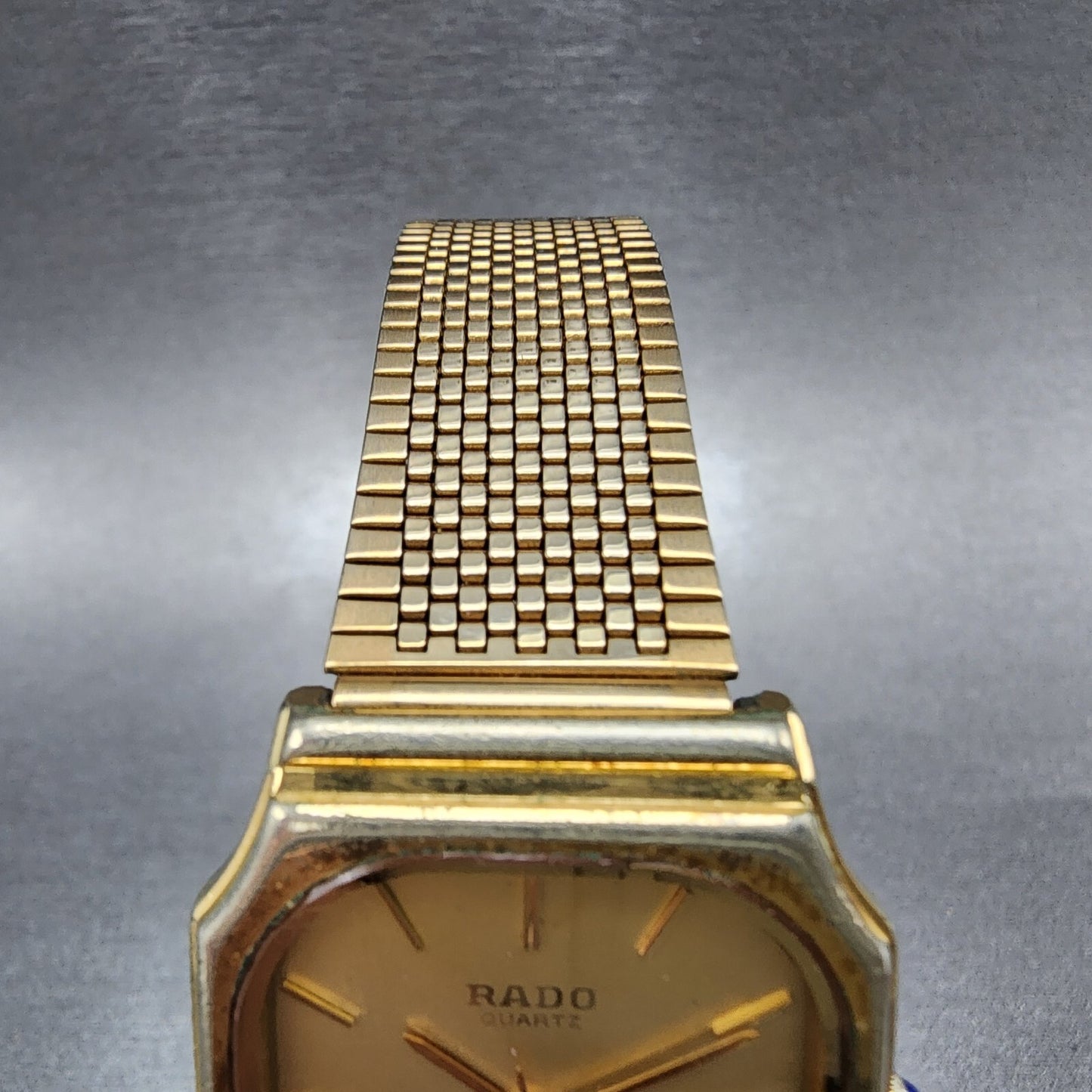 Rado Elegance Watch Men 28mm Gold Dial Gold Tone Date Octagon READ!!! New Batt4