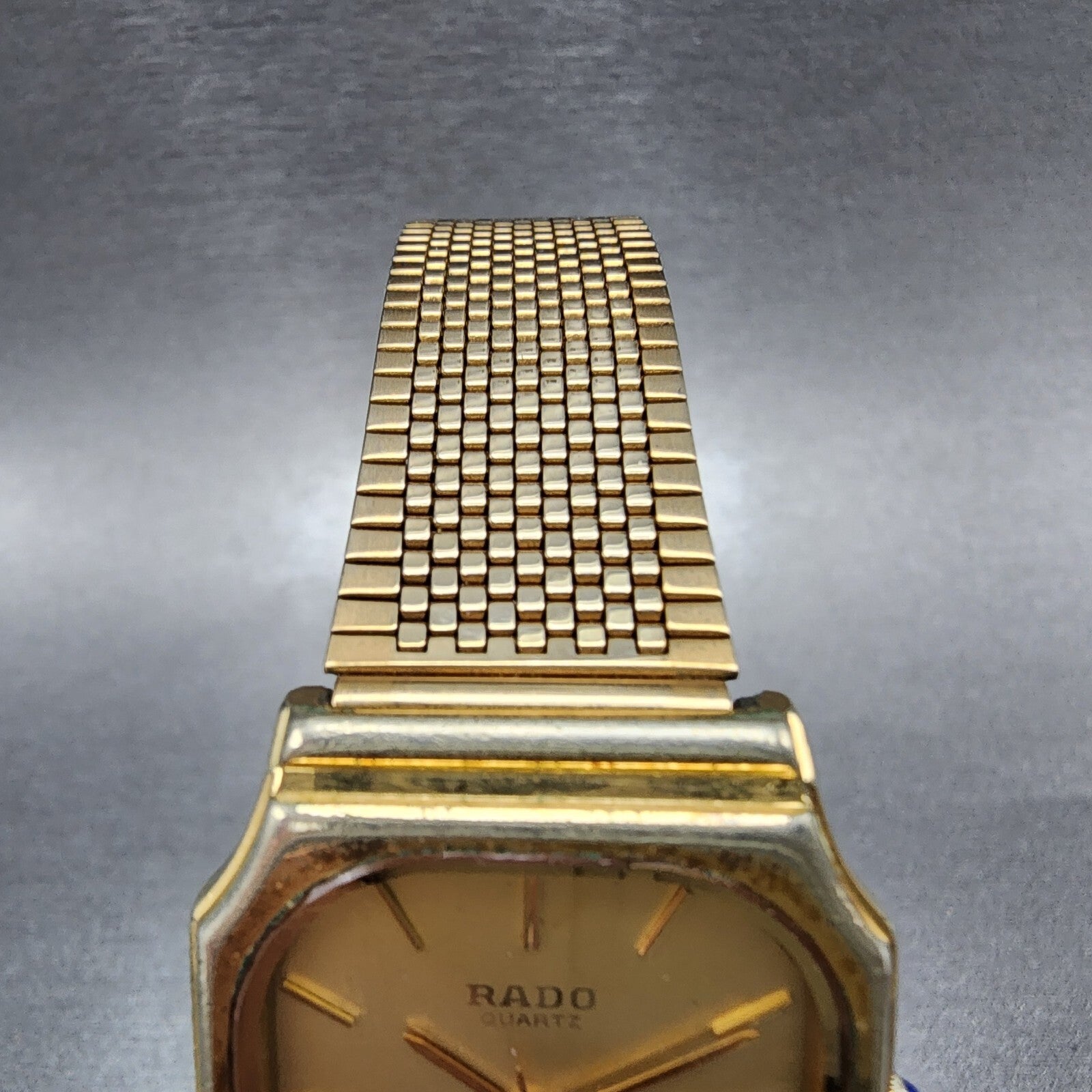Rado Elegance Watch Men 28mm Gold Dial Gold Tone Date Octagon READ!!! New Batt4