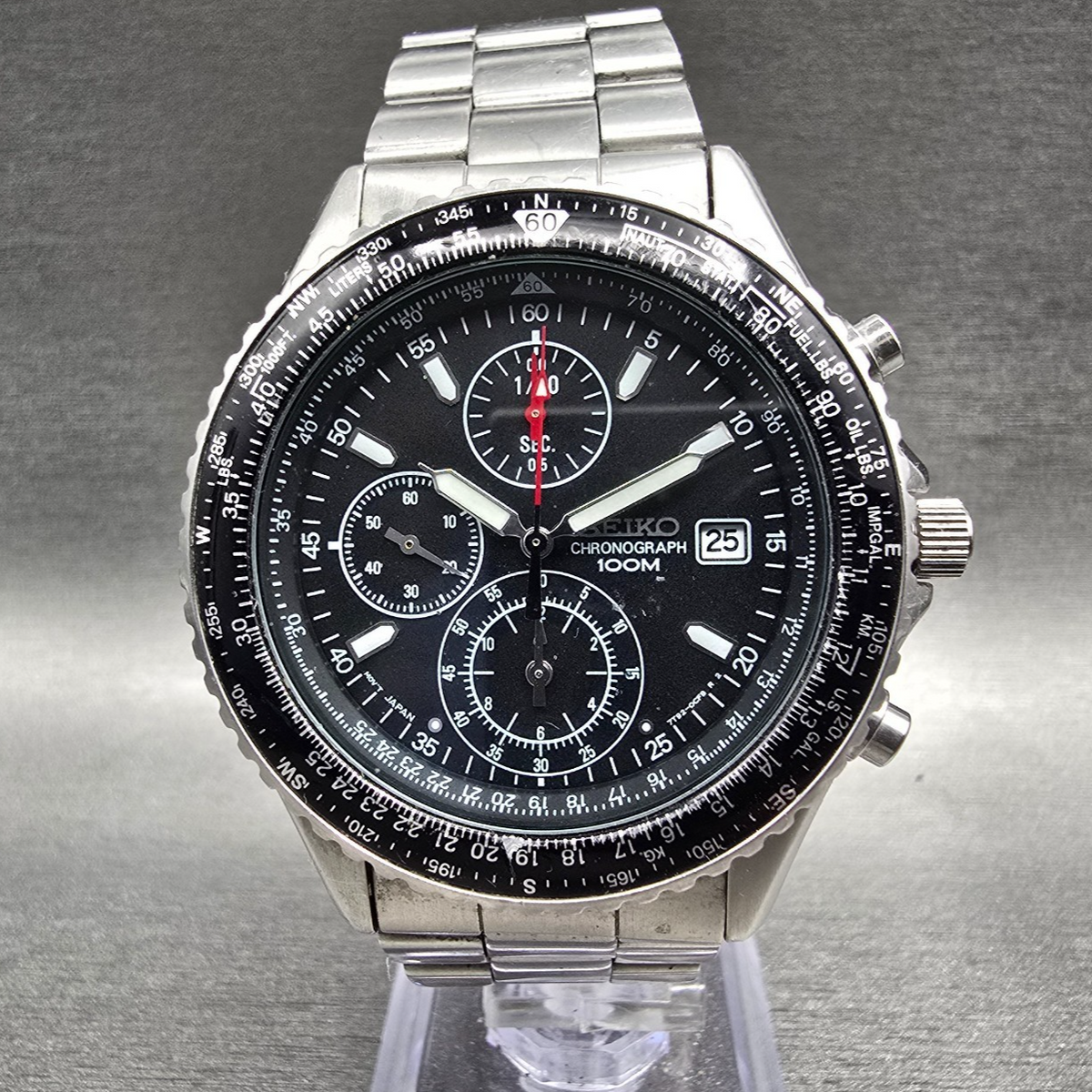 Seiko Flightmaster Chronograph Watch Men 41mm Black Dial Date 7T92-0CF0 New Batt0