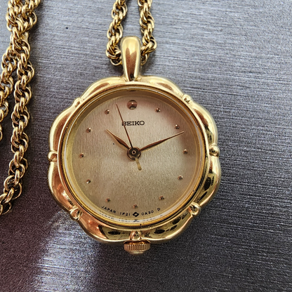 Seiko Necklace Watch Women 21mm Champagne Dial Gold Tone 1f210a10 New Battery1