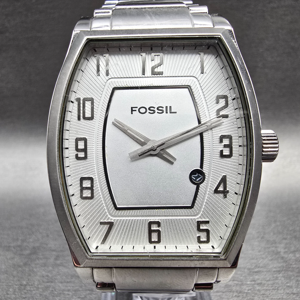 Fossil Arkitekt Watch Men 38mm Silver Dial Silver Tone Date FS-4380 New Battery1