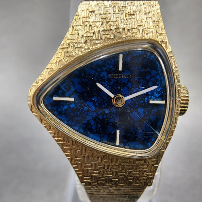 Seiko Asymmetrical Watch Women 21mm Blue Dial Gold Tone Manual Wind 117739 Runs1