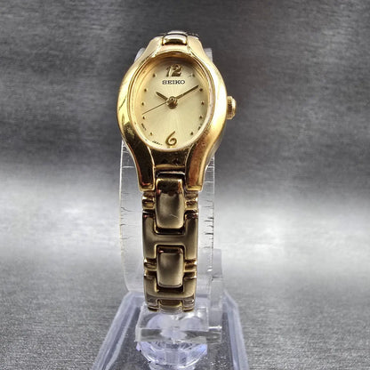 Seiko Watch Women 17mm Gold Dial Gold Tone Oval 1N01-0CS0 New Battery Vintage5