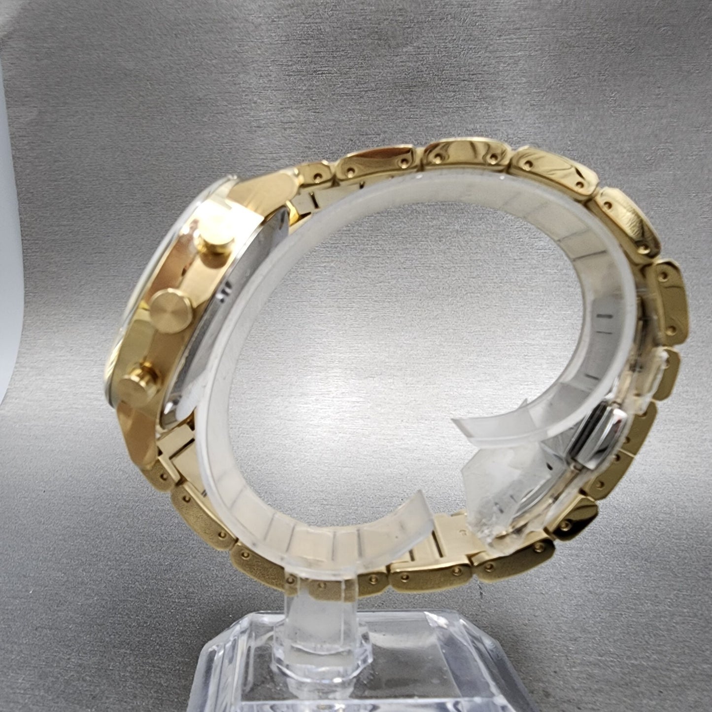 Movado Bold Evolution Chronograph Watch Men 42mm Gold Dial Gold Tone Date CHIP6