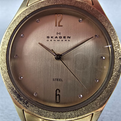 Skagen Watch Men 38mm Champagne Dial Gold Tone Round SKW2094 New Battery1