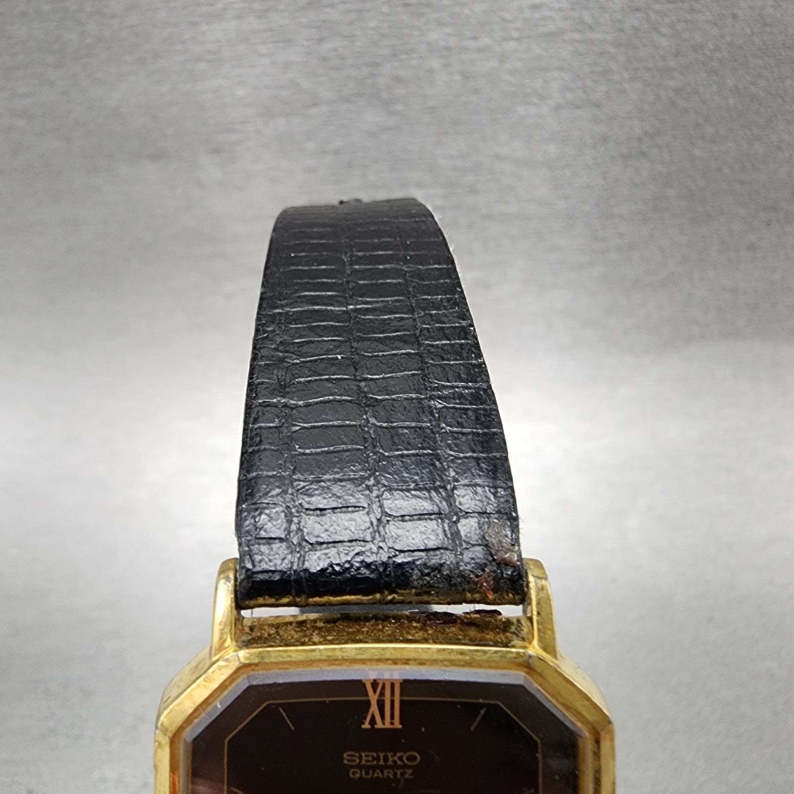 Seiko Watch Men 28mm Black Dial Gold Tone Octagon 65305210 New Battery4