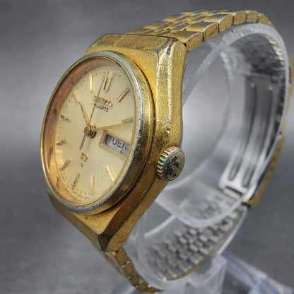 VTG Seiko SQ Watch Women 23mm Cream Dial Gold Tone Daydate Round New battery2