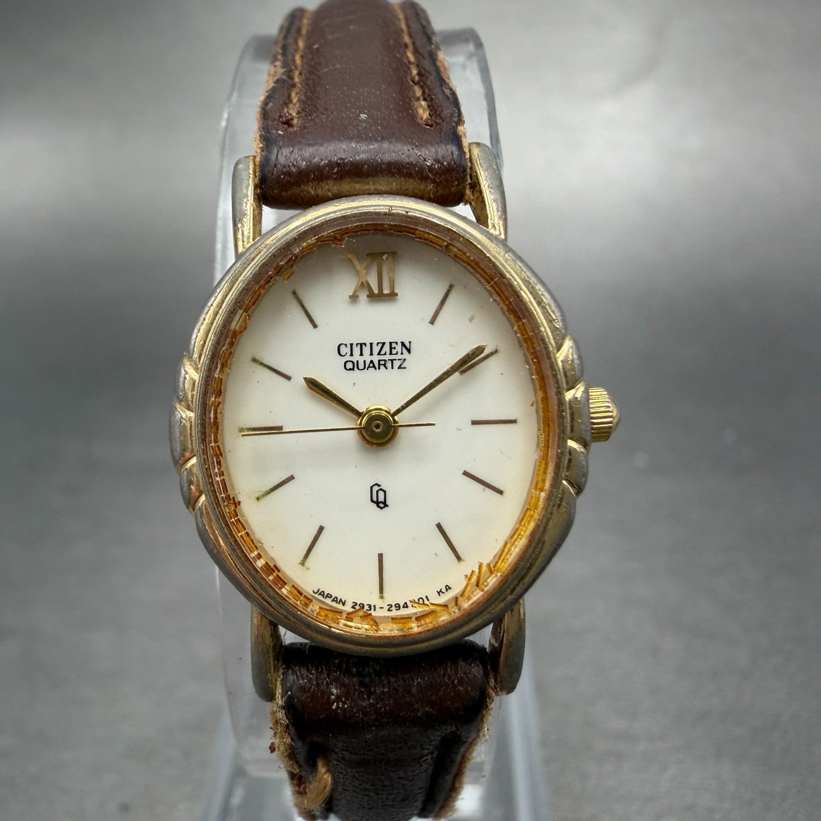 Citizen CQ Watch Women 19mm White Dial Gold Tone Oval 2931-292758 New Battery0