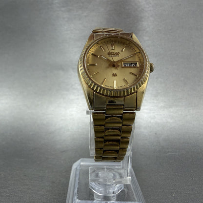 Seiko SQ Watch Women 24mm Gold Dial Gold Tone Daydate Round 3E230A60 NewBatt A5