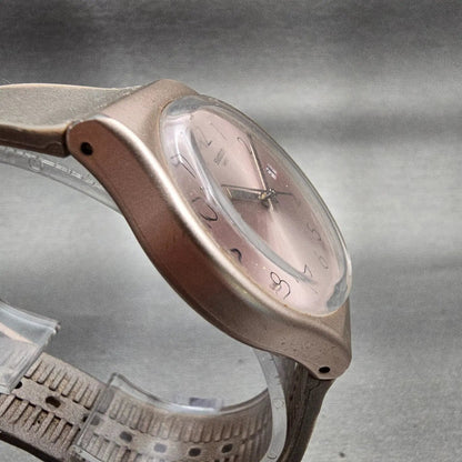 Swatch PINKBAYA Watch Women Pink Dial Pink Case Date Round GP403 New Battery3