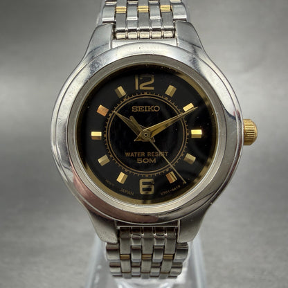 Seiko Watch Women 25mm Black Dial Two Tone Round V701-2H40 New Battery Vintage0