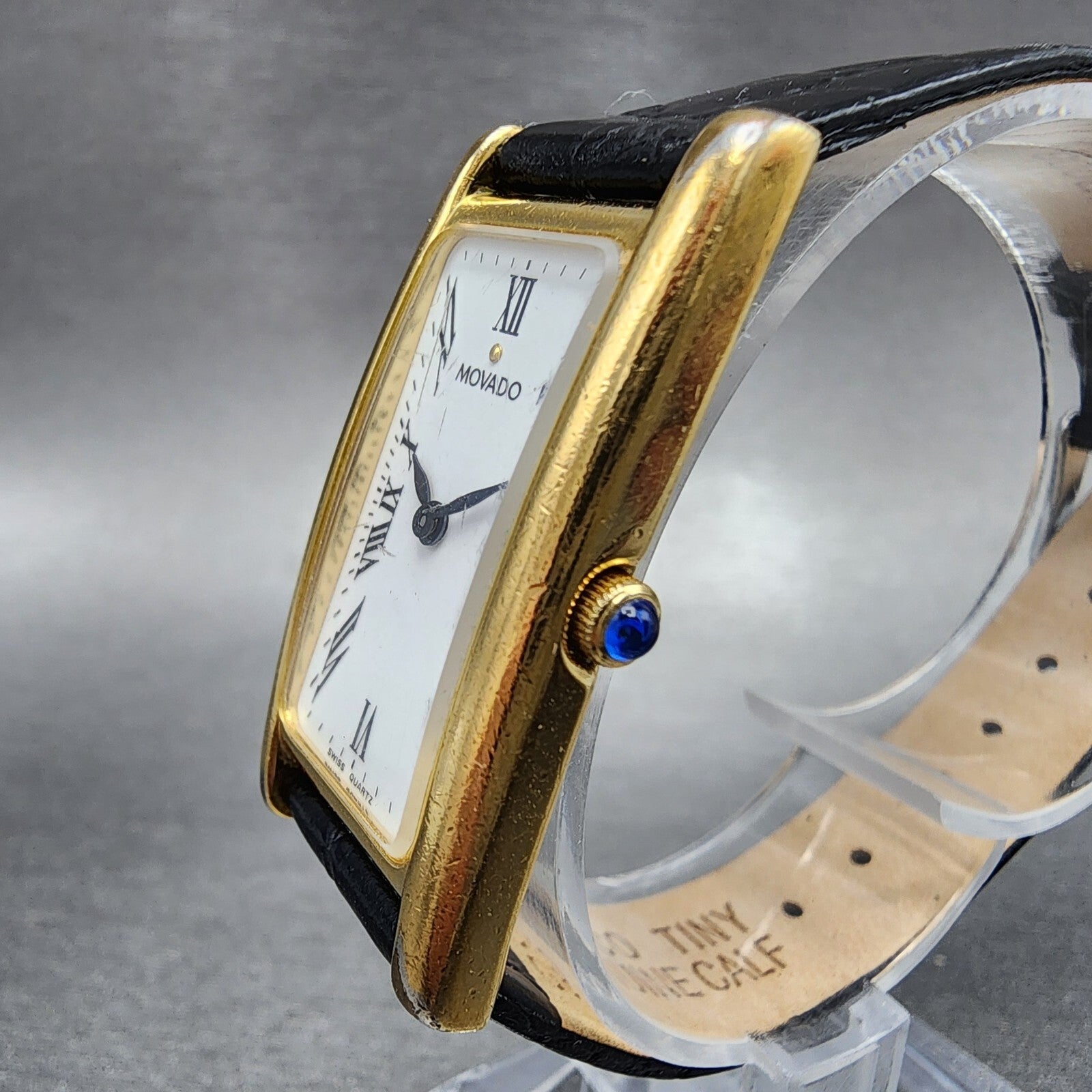 Movado Tank Watch Women 20mm White Dial Gold Tone Rectangle 87.66.455 New Batt2