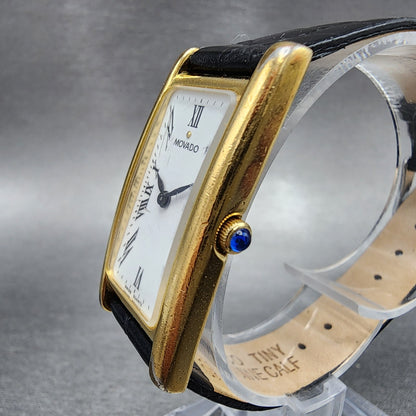 Movado Tank Watch Women 20mm White Dial Gold Tone Rectangle 87.66.455 New Batt2