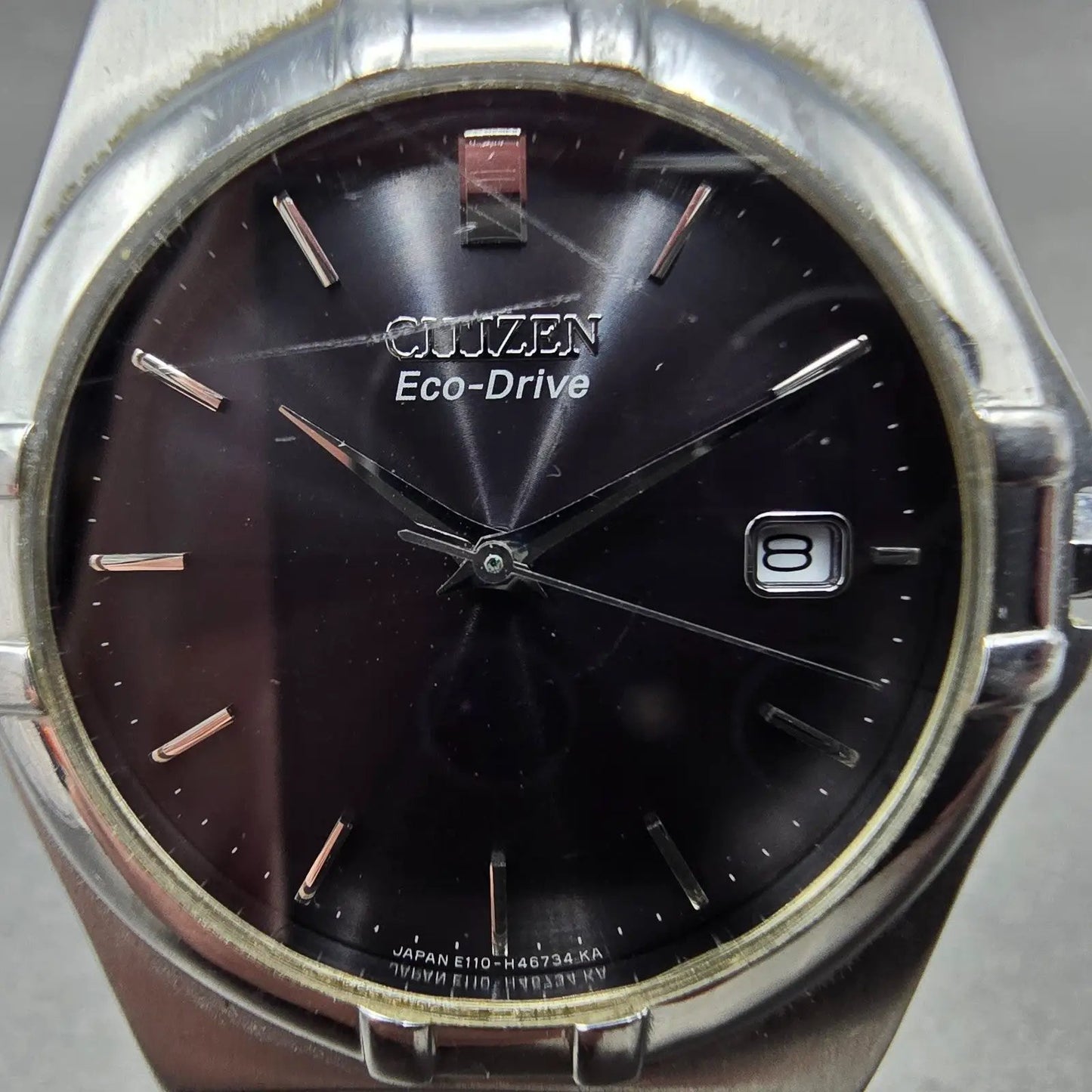 Citizen Eco-Drive Watch Men 36mm Black Dial Silver Date Round E110-H26604 Runs2