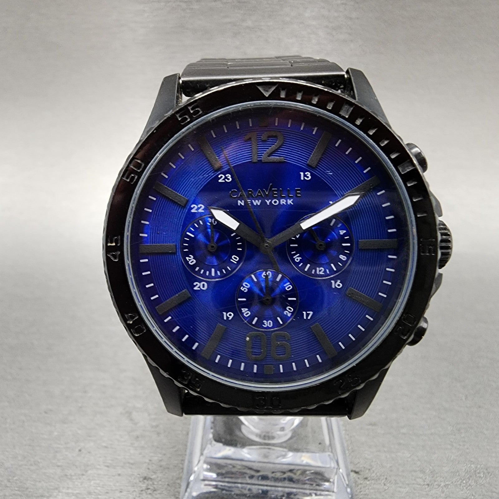 Bulova Caravelle Chronograph Watch Men 44mm Blue Dial Black Tone Round New batt0