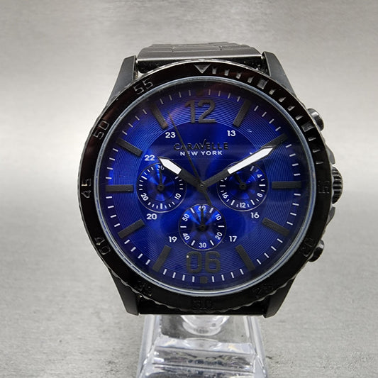 Bulova Caravelle Chronograph Watch Men 44mm Blue Dial Black Tone Round New batt0