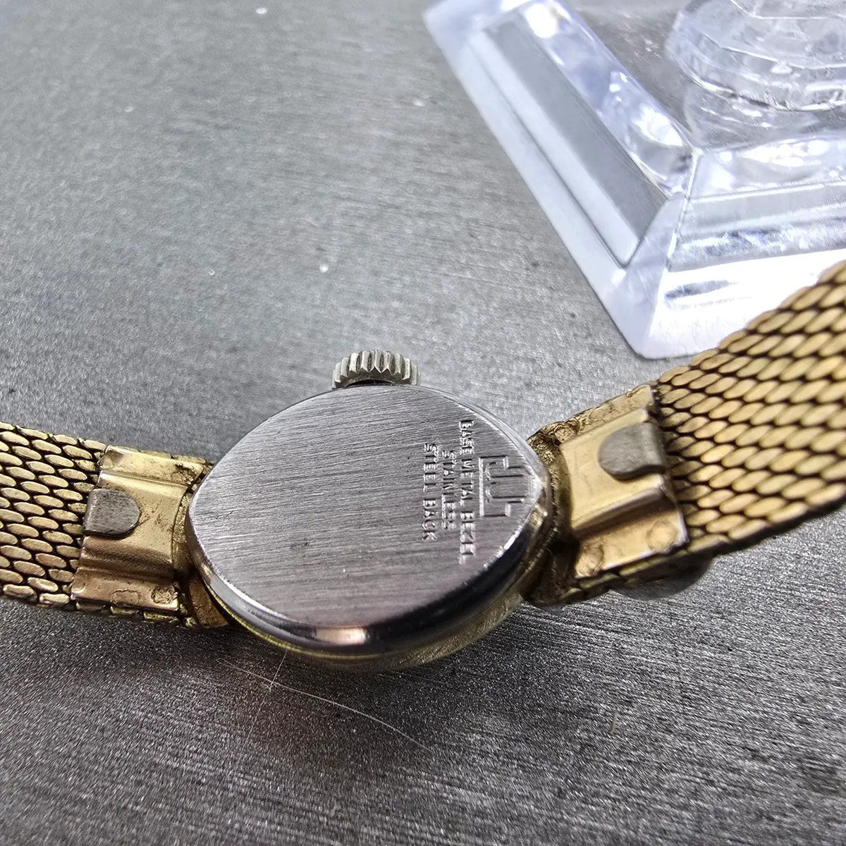 Jules Jurgenson Watch Women 14mm Champagne Dial Gold Oval Gem Set Bezel Manual9