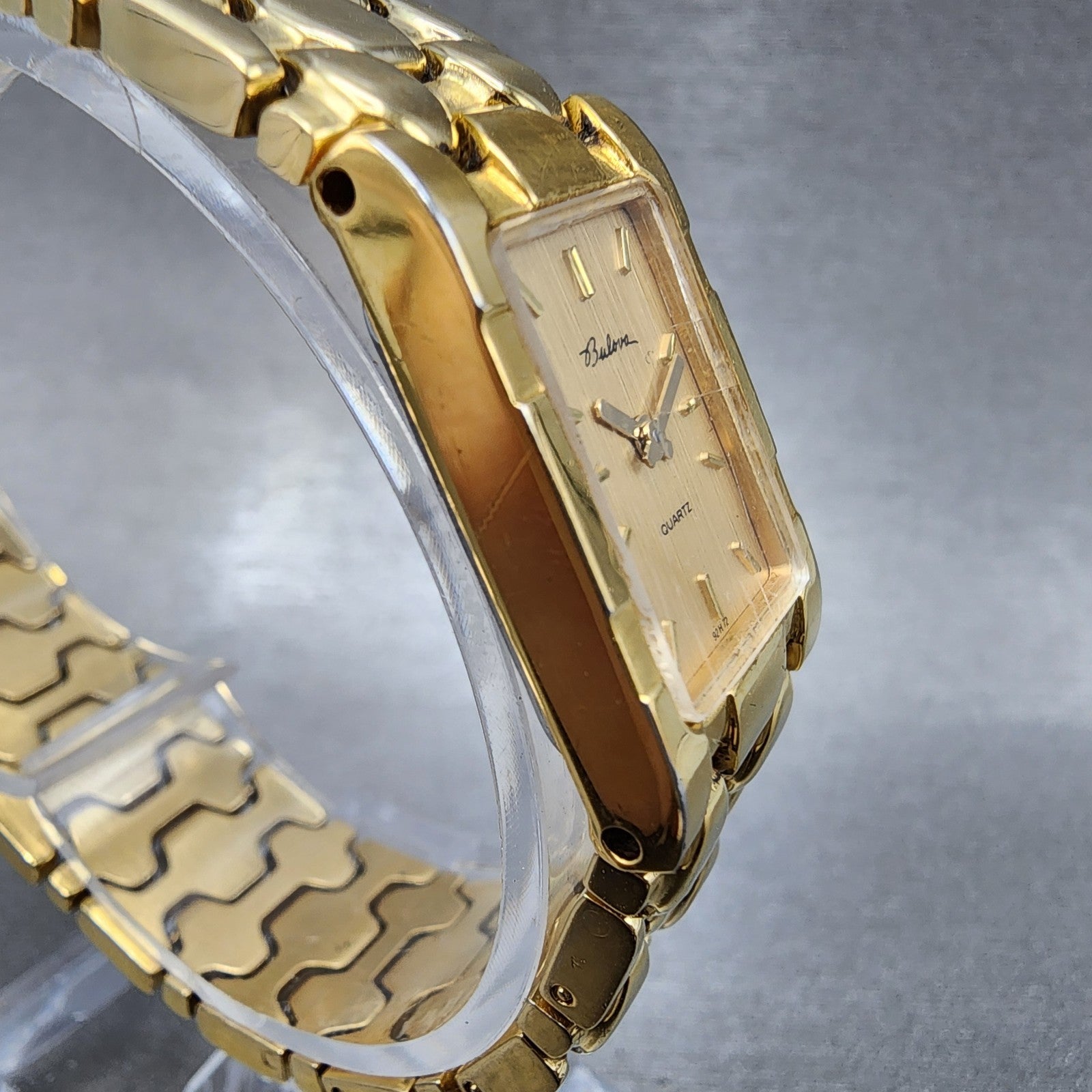 Bulova Tank Watch Women 17mm Gold Dial Gold Tone Rectangle 92H72 New Battery4